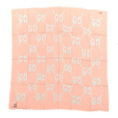 Gucci Modal Silk GG Writers Fringe Shawl Old Rose Sky Blue 1 of 4