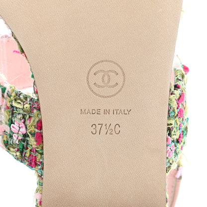 Chanel Tweed CC Logo Thong Sandals 37.5 Green Pink White 8 of 9