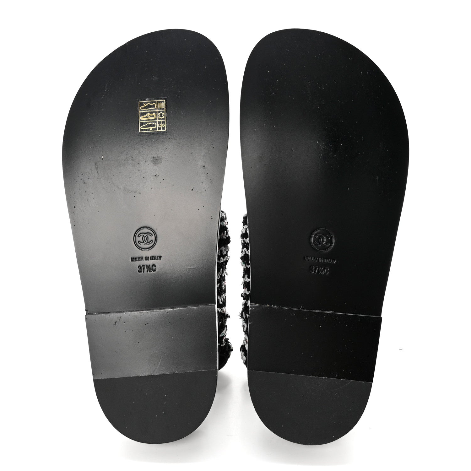 Chanel Tweed Lambskin Dad Sandals 37.5 Black White 5 of 8