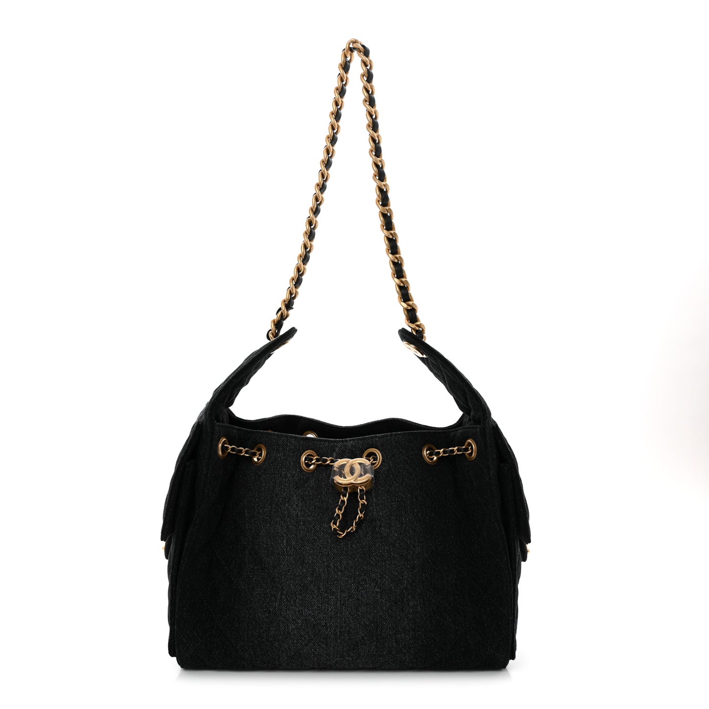 Washed Denim Quilted Small Chanel 25 Handbag Black