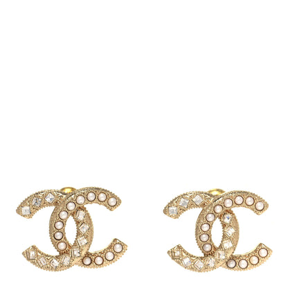 Chanel Crystal Pearl CC Earrings Gold 1 of 4