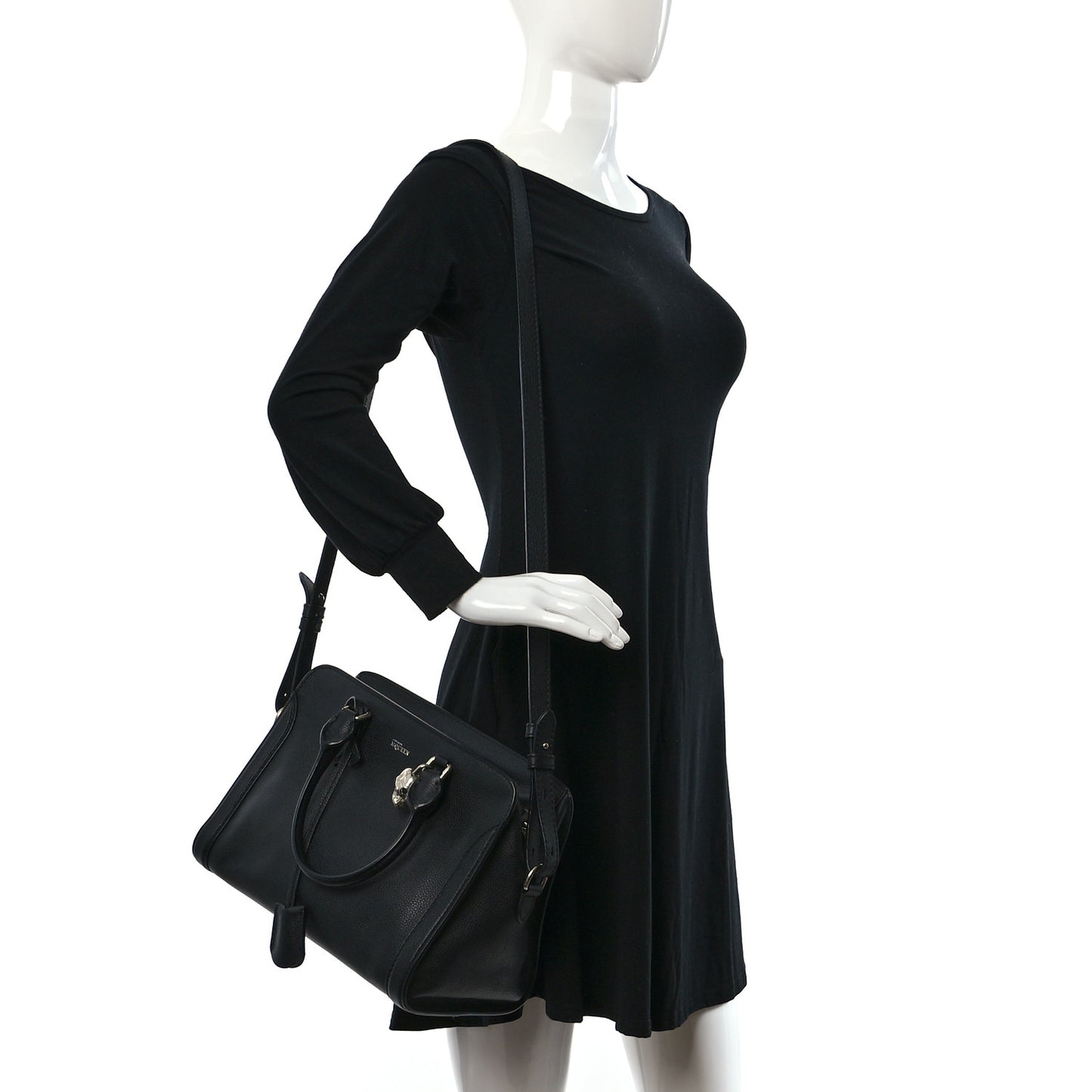 Pebbled Calfskin Small Skull Padlock Zip Around Tote Black