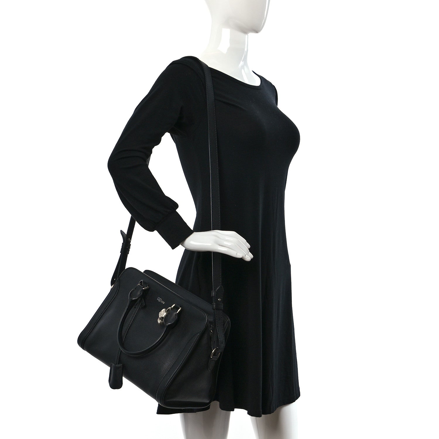 Alexander McQueen Pebbled Calfskin Small Skull Padlock Zip Around Tote Black 2 of 9