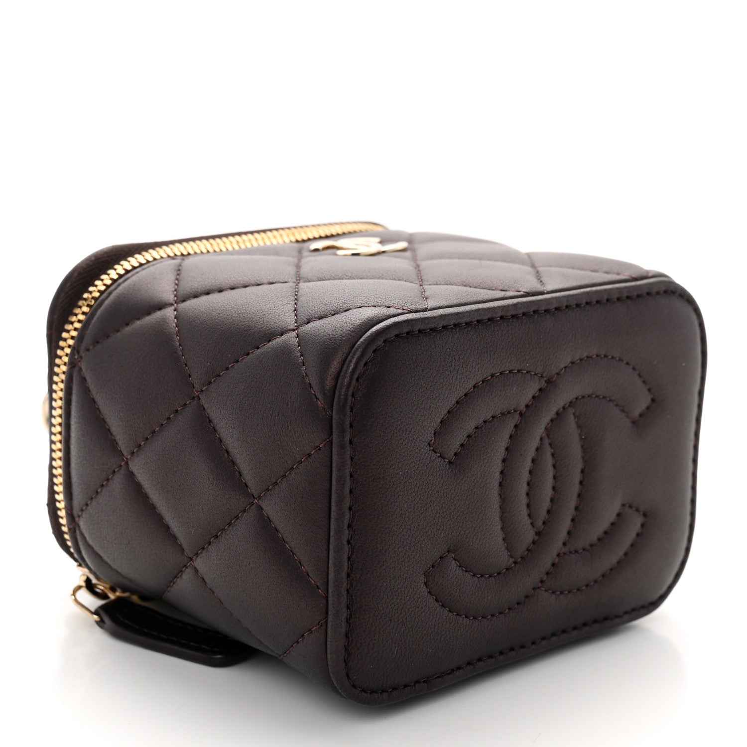 Chanel Iridescent Lambskin Quilted Mini Top Handle Vanity Case With Chain Burgundy 4 of 11
