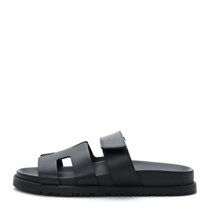 Hermes Calfskin Womens Chypre Sandals 35.5 Black 1 of 9