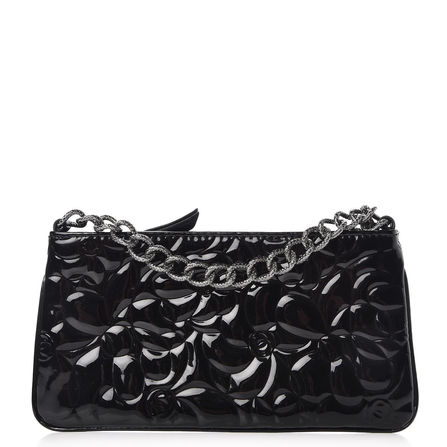 Patent Camellia Embossed Pochette Black