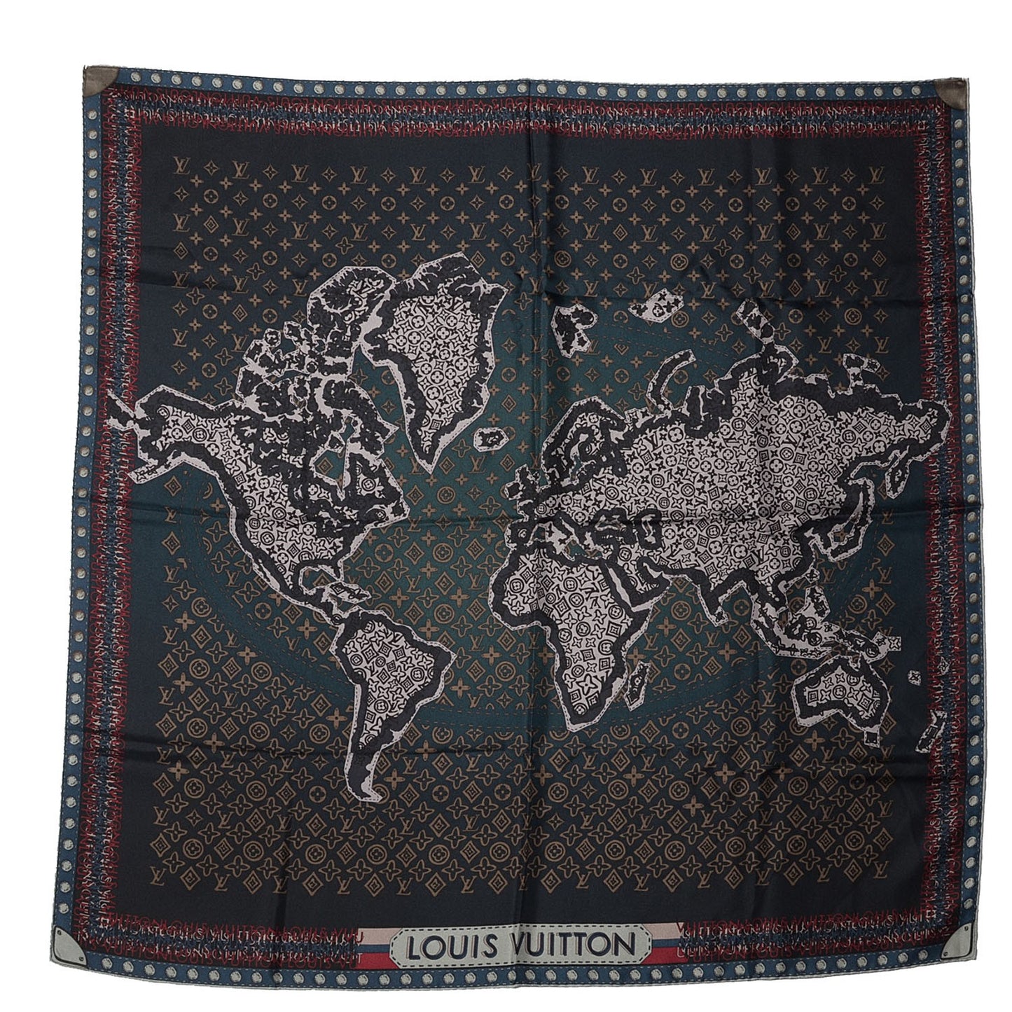 Silk Monogram Map Square Scarf Petrole Blue
