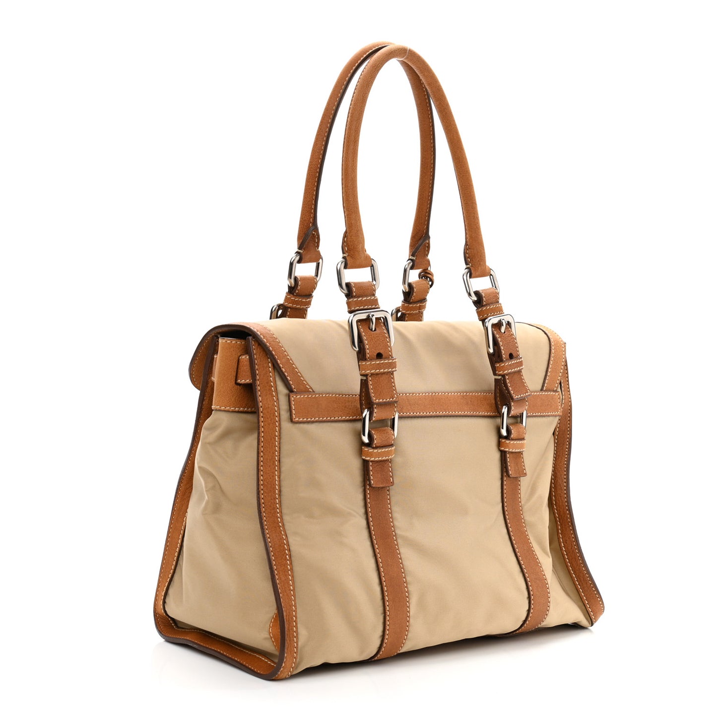 Tessuto Nylon Foldover Pushlock Flap Satchel Cammello