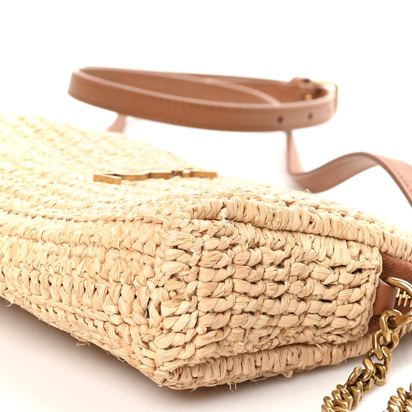 Raffia Calfskin Gaby Crossbody Bag Natural Brick