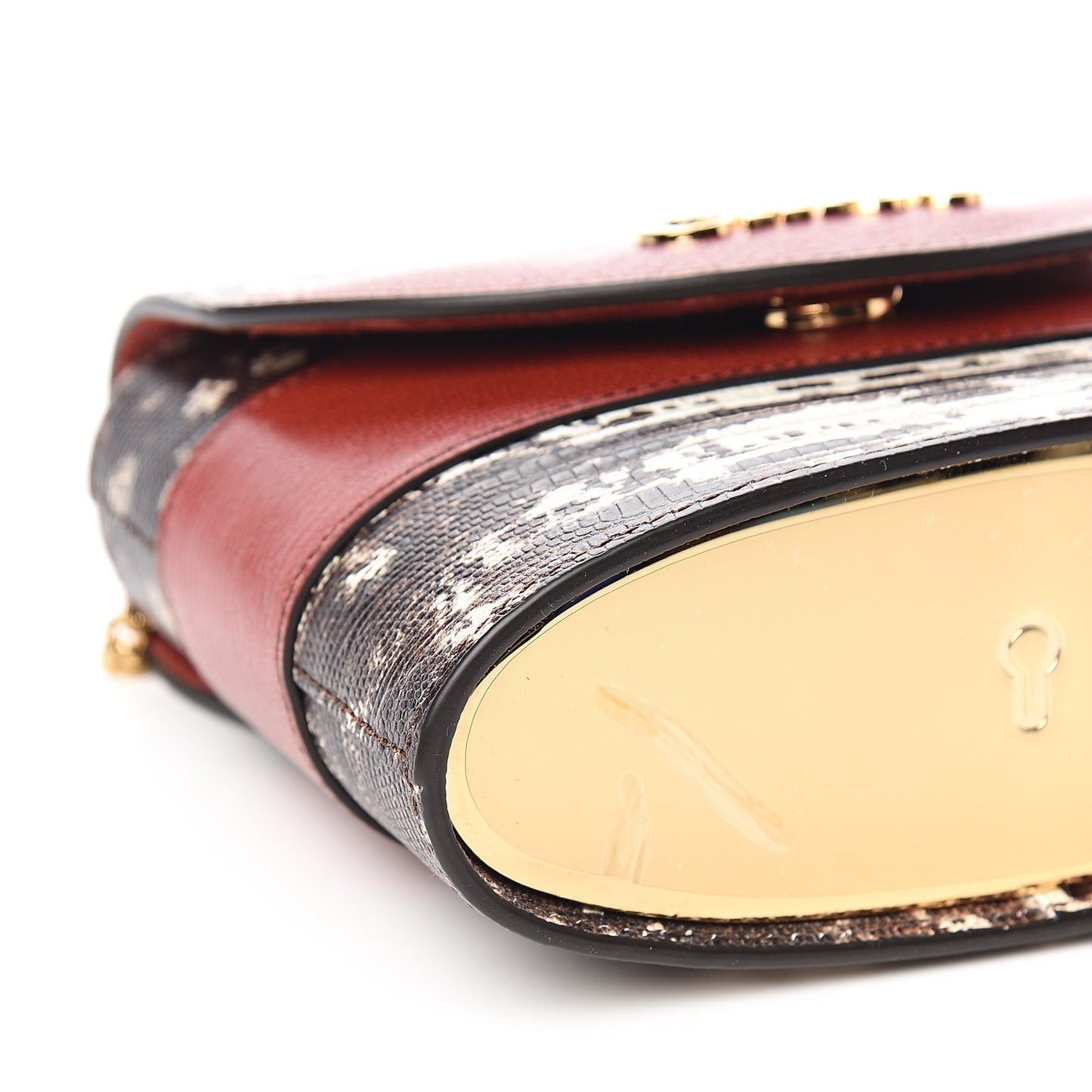 Calfskin Lizard Embossed Small Aby Lock Sepia Brown