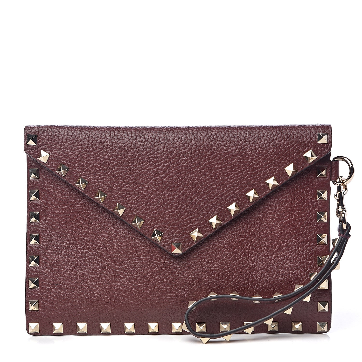 Valentino Garavani Pebbled Calfskin Medium Rockstud Envelope Flat Wristlet Pouch Rubin 1 of 10