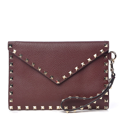 Valentino Garavani Pebbled Calfskin Medium Rockstud Envelope Flat Wristlet Pouch Rubin 1 of 10