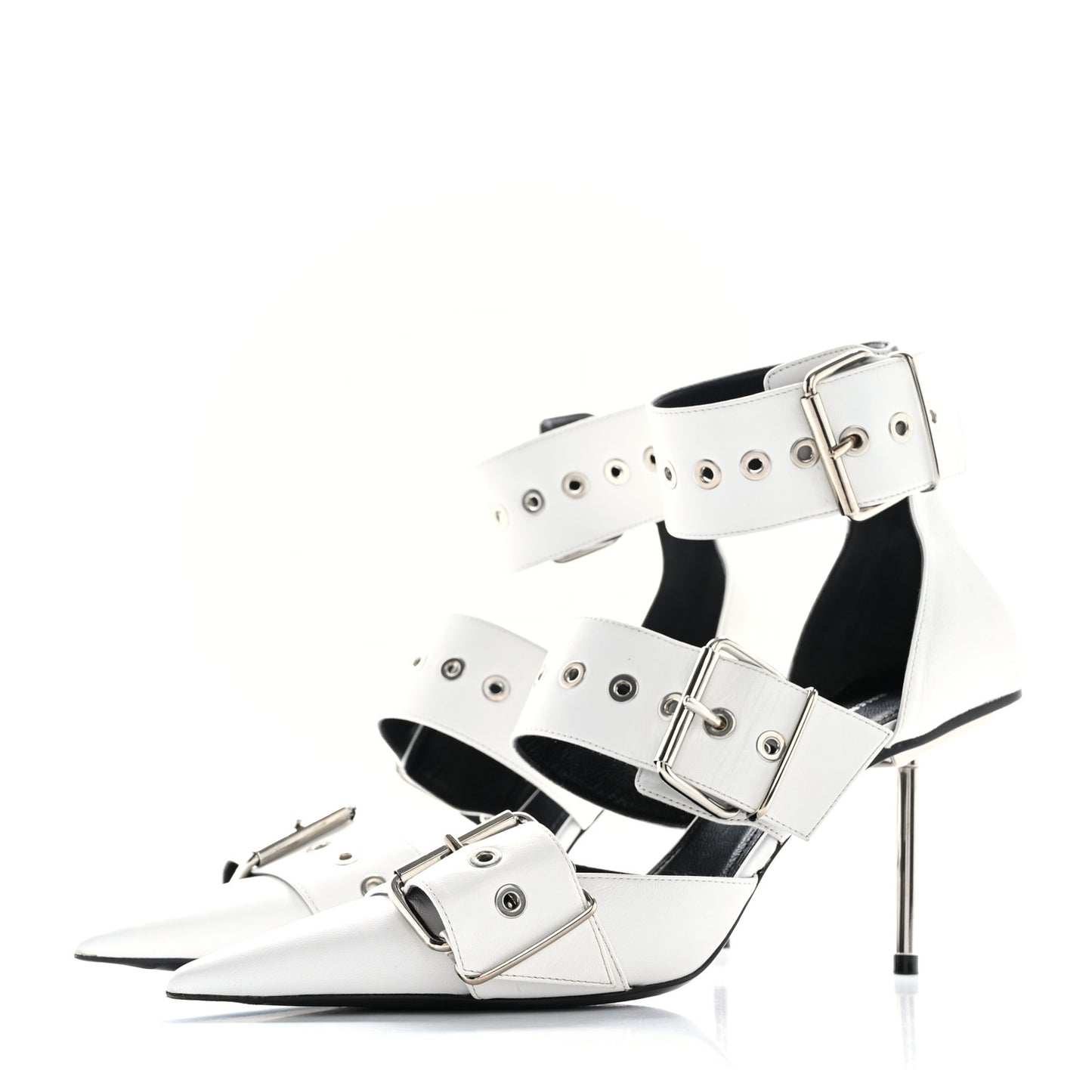Shiny Kidskin Point Toe Buckle Pumps 37.5 White