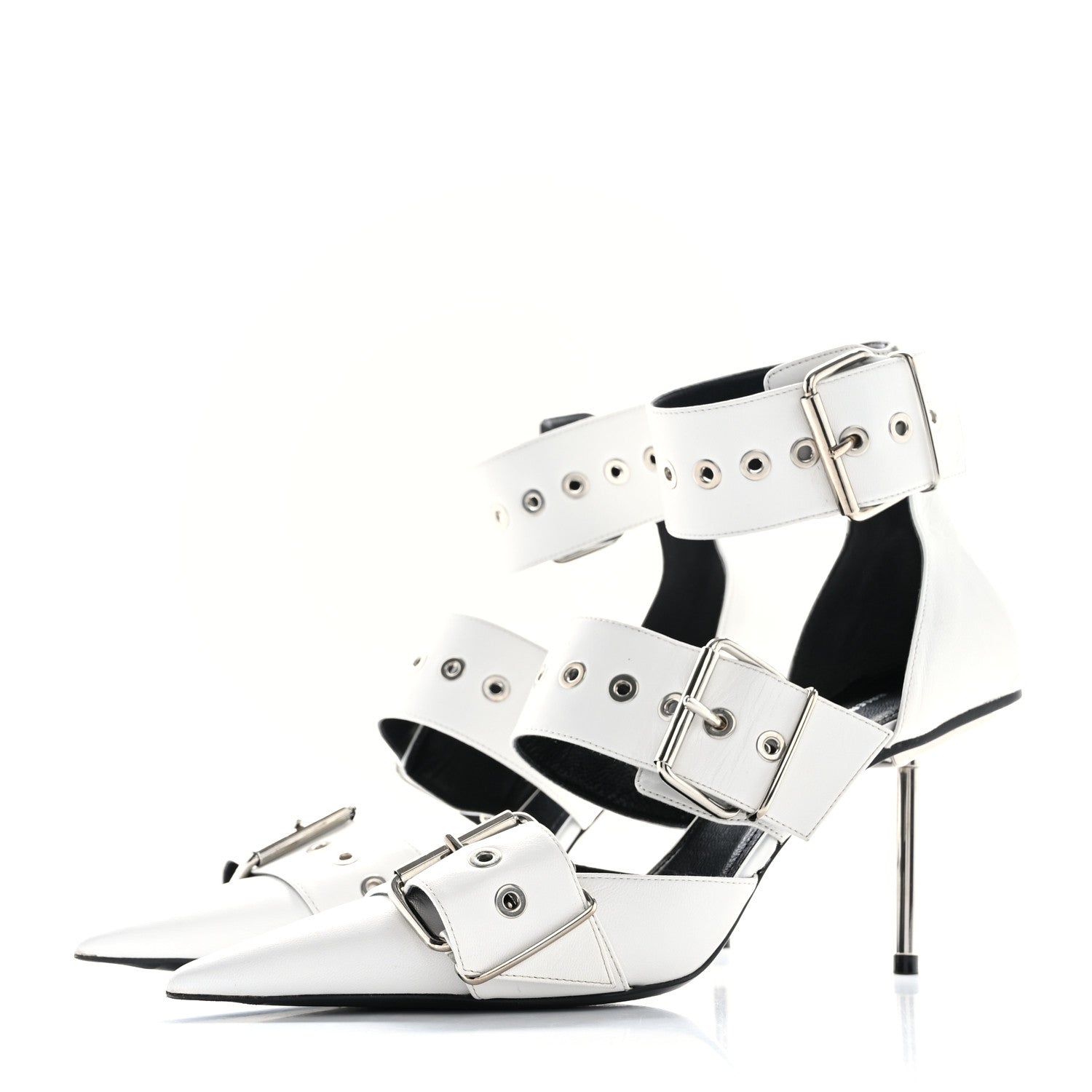 Balenciaga Shiny Kidskin Point Toe Buckle Pumps 37.5 White 4 of 11