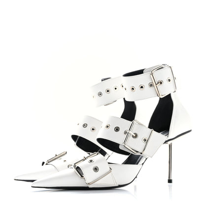 Balenciaga Shiny Kidskin Point Toe Buckle Pumps 37.5 White 4 of 11