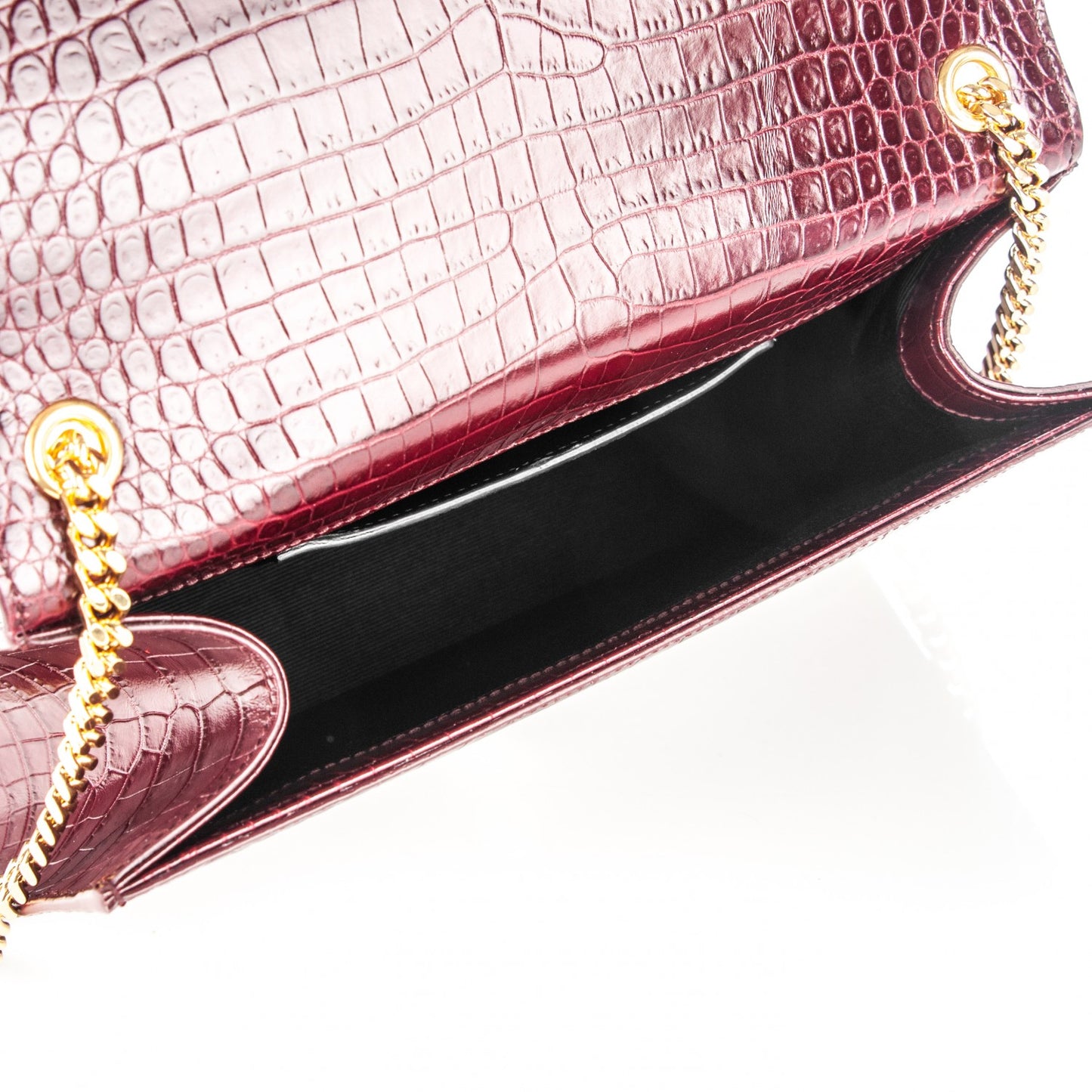 Calfskin Crocodile Embossed Medium Classic Monogram Kate Tassel Satchel Dark Red