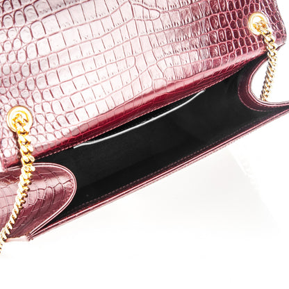Saint Laurent Calfskin Crocodile Embossed Medium Classic Monogram Kate Tassel Satchel Dark Red 5 of 6