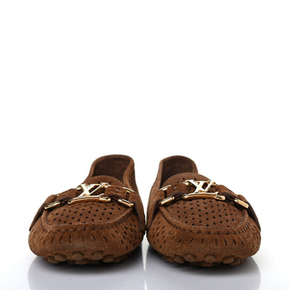 Louis Vuitton Suede Perforated Moccasin Loafers 37 Brown 2 of 4