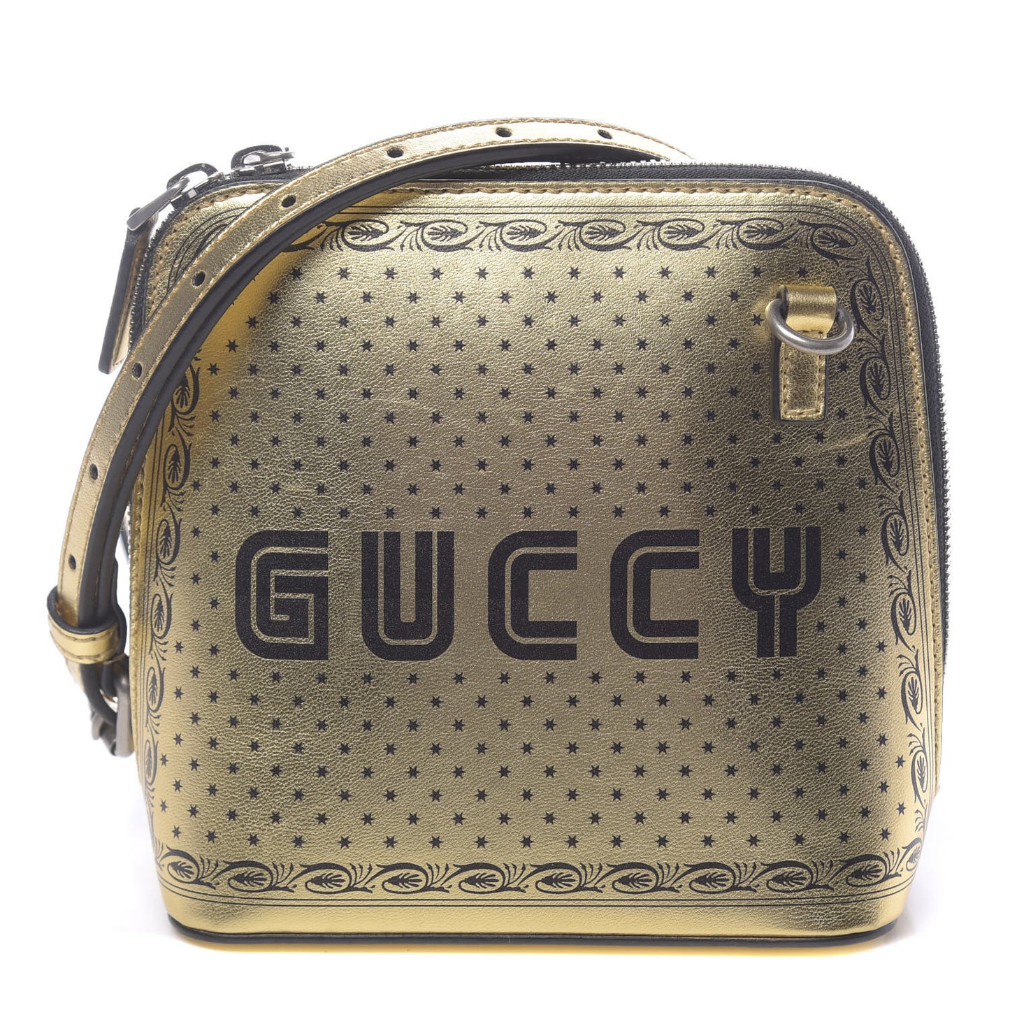 X SEGA Calfskin GUCCY Stars Mini Dome Shoulder Bag Gold