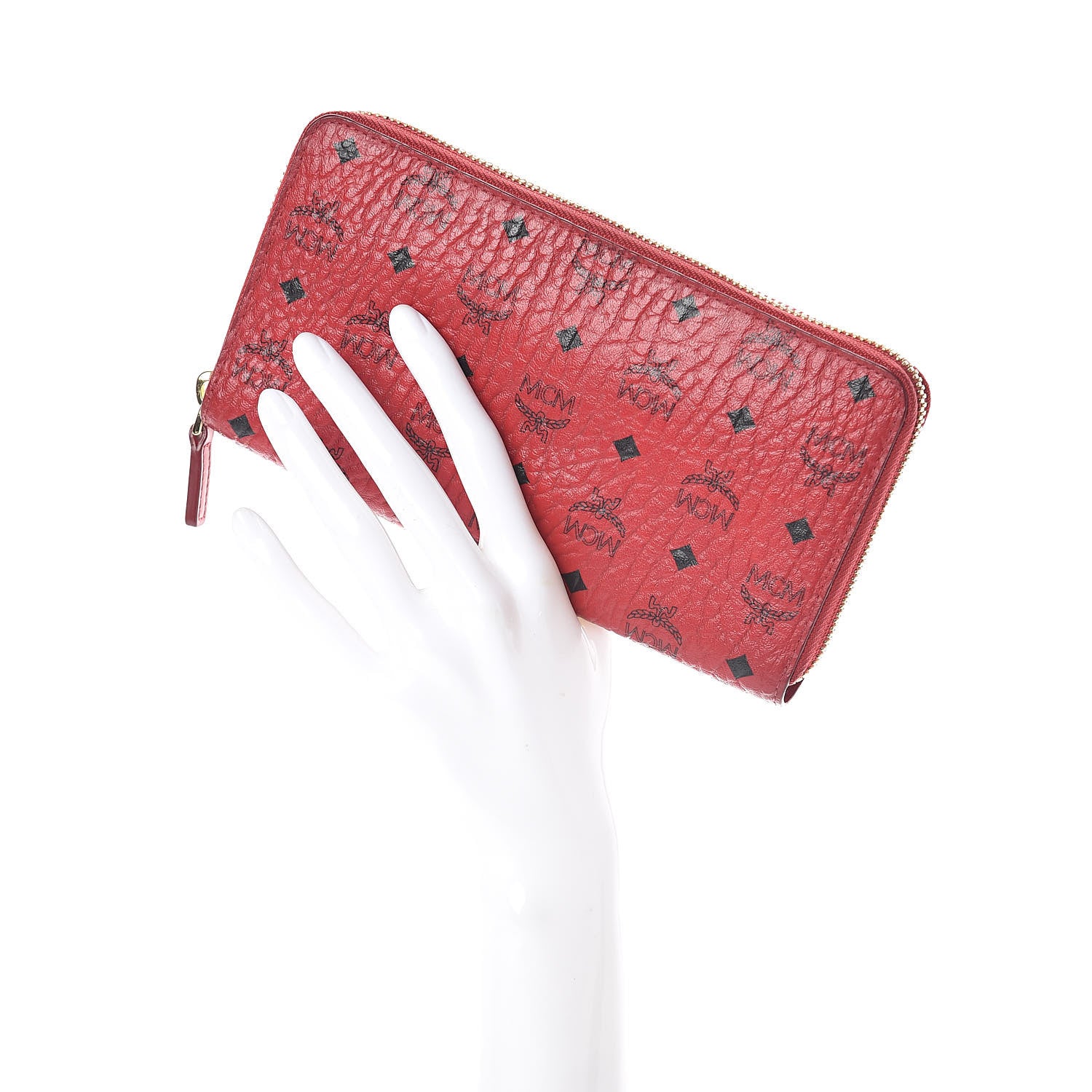 MCM Visetos Large Zip Around Wallet Ruby Red 2 of 6