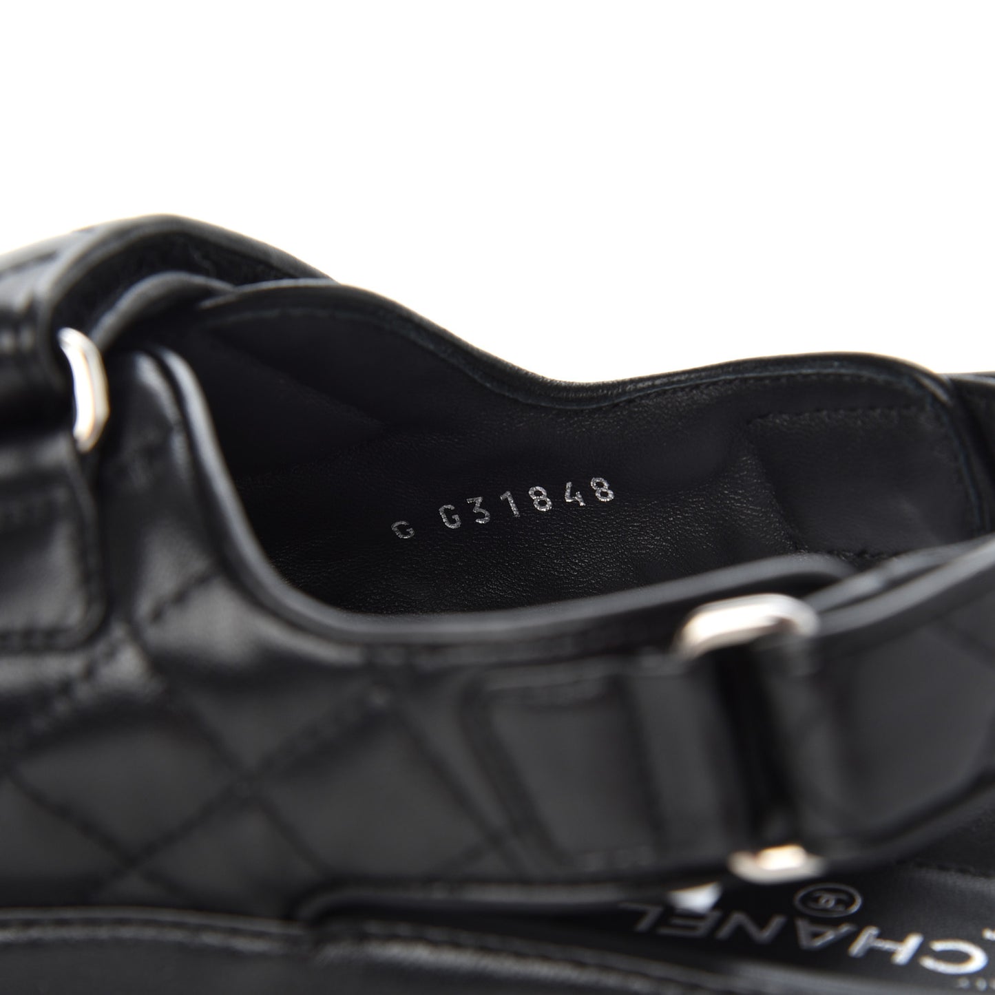 Lambskin Quilted Velcro Dad Sandals 38.5 Black