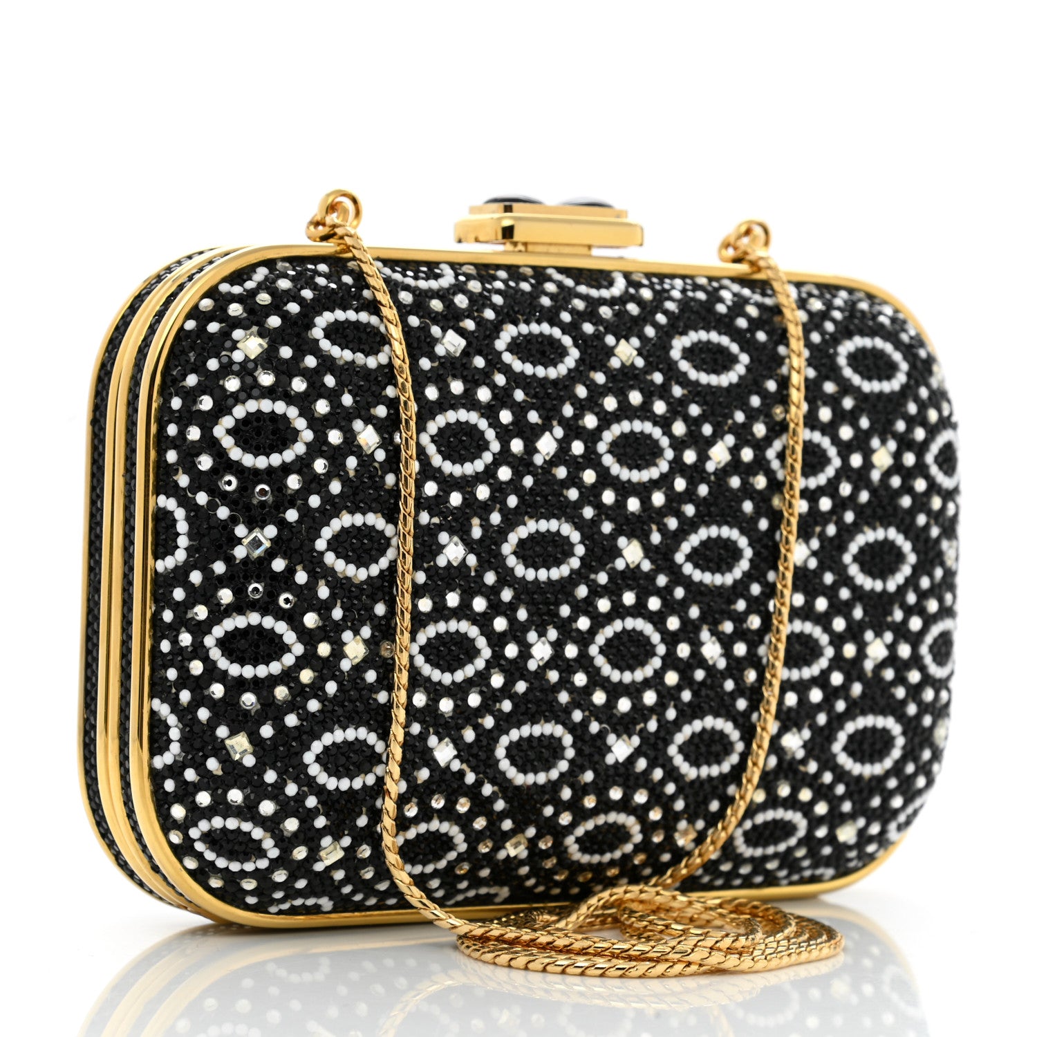 Judith Leiber Swarovski Crystal Minaudiere Clutch Gold Black Multicolor 3 of 9