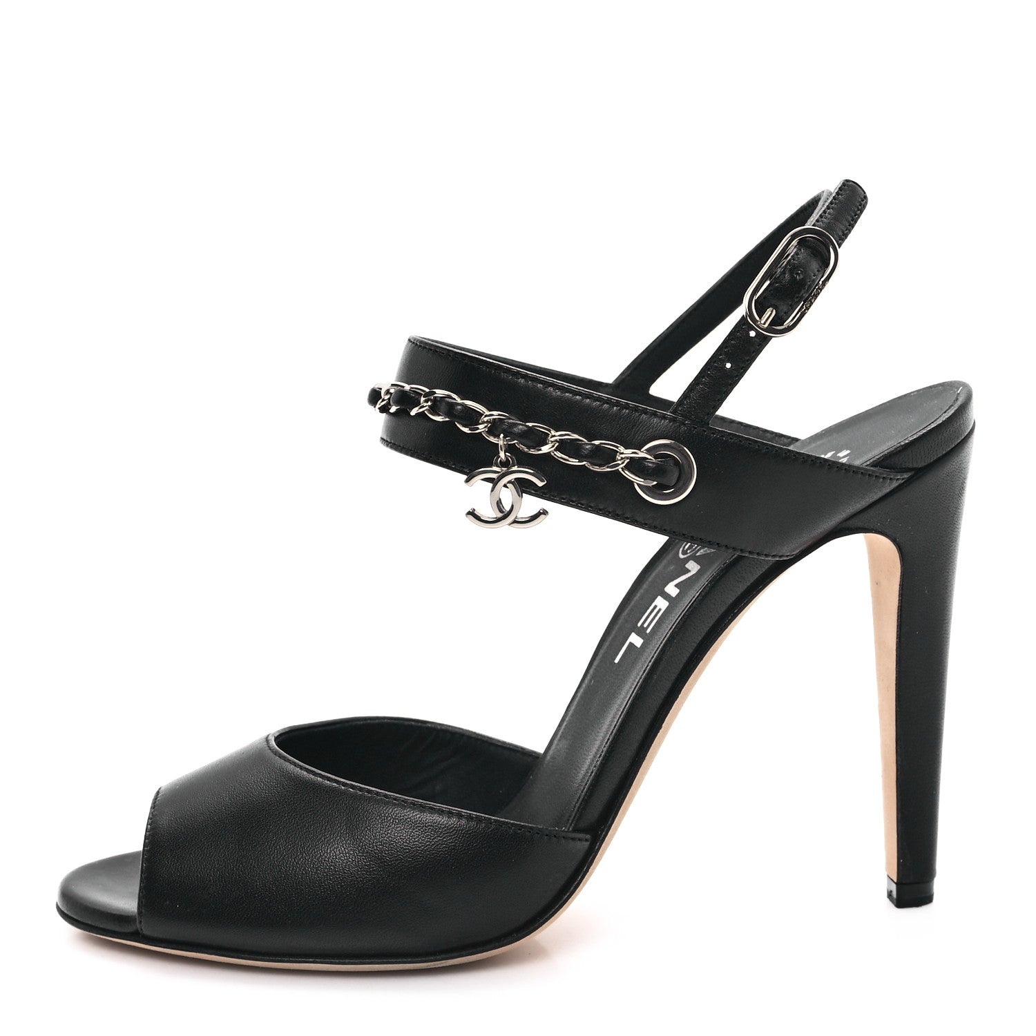 Chanel Lambskin CC Chain Sandals 36.5 Black 1 of 10