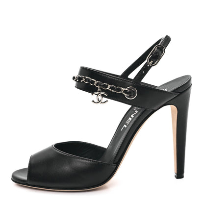 Chanel Lambskin CC Chain Sandals 36.5 Black 1 of 10