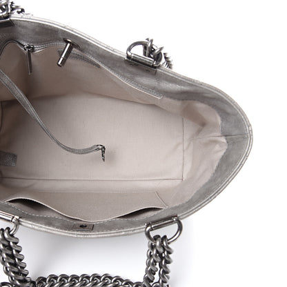 Chanel Metallic Calfskin Quilted Small Shopping In Chains Tote Silver 4 of 9