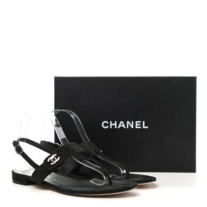 Chanel Suede CC Thong Sandals 39.5 Black 10 of 10