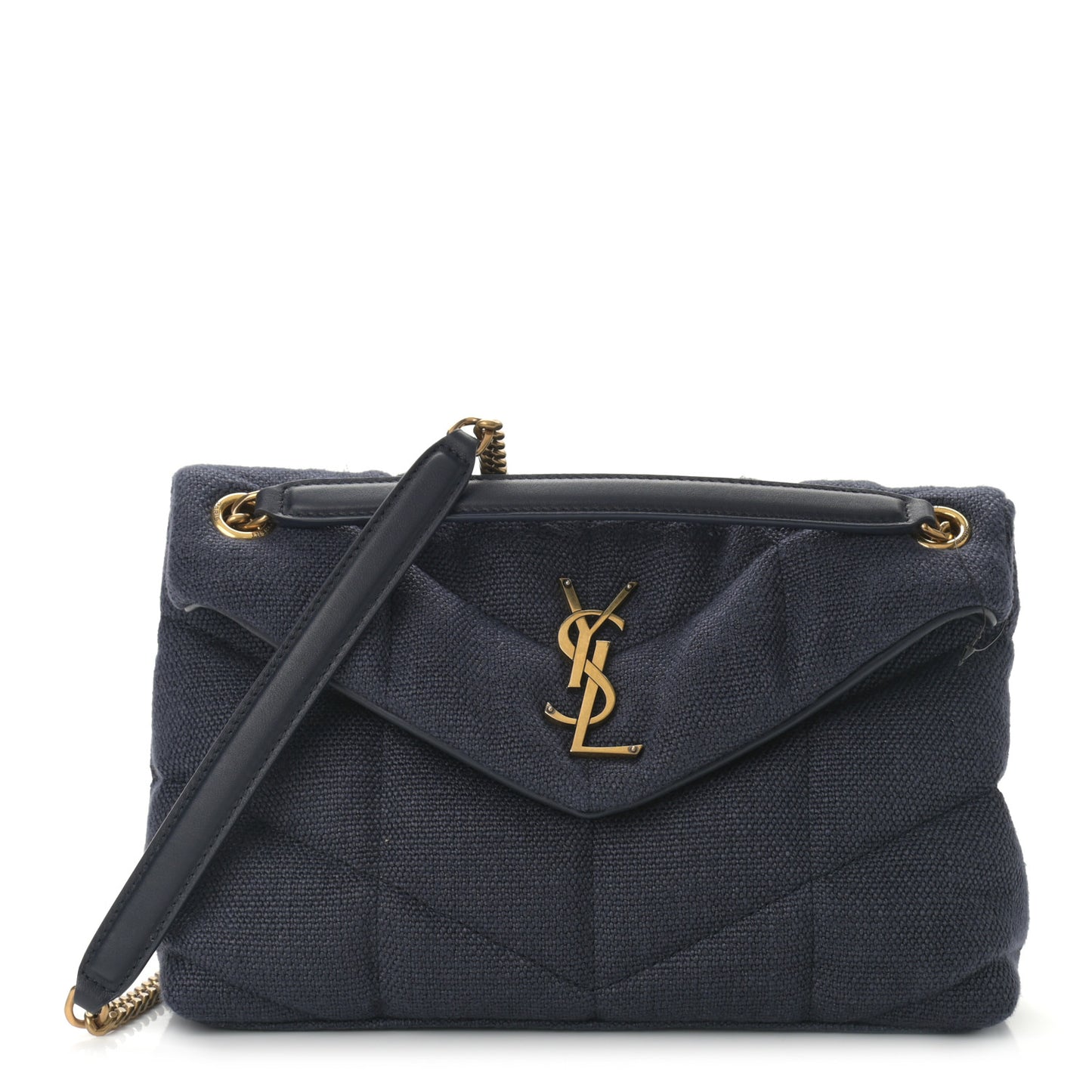 Canvas Quilted Small Loulou Puffer Monogram Chain Satchel Marine