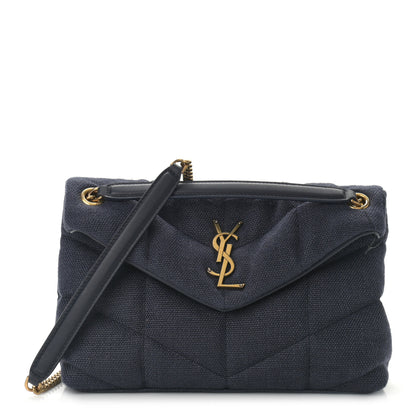 Saint Laurent Canvas Quilted Small Loulou Puffer Monogram Chain Satchel Marine 1 of 9