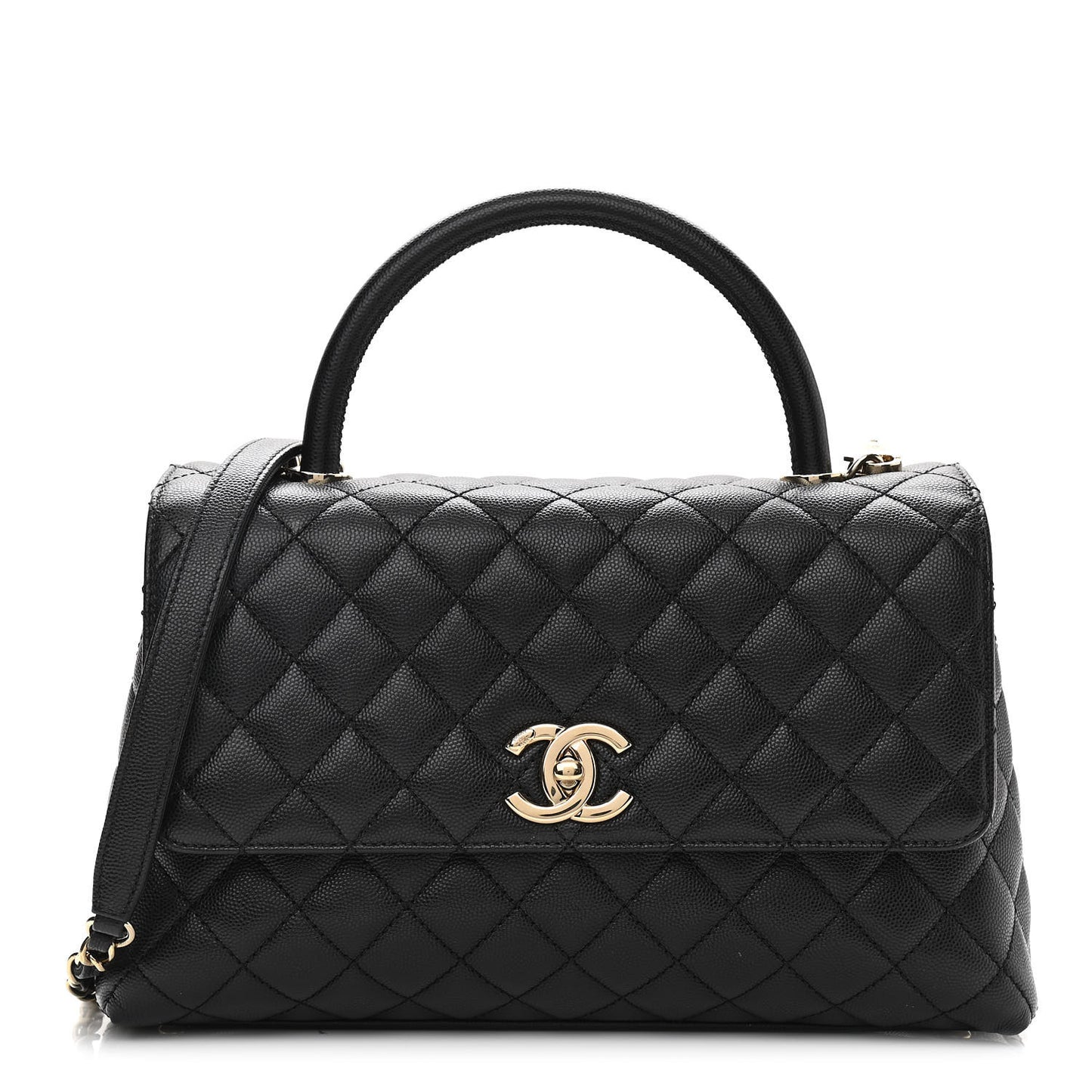 Caviar Quilted Small Coco Handle Flap Black