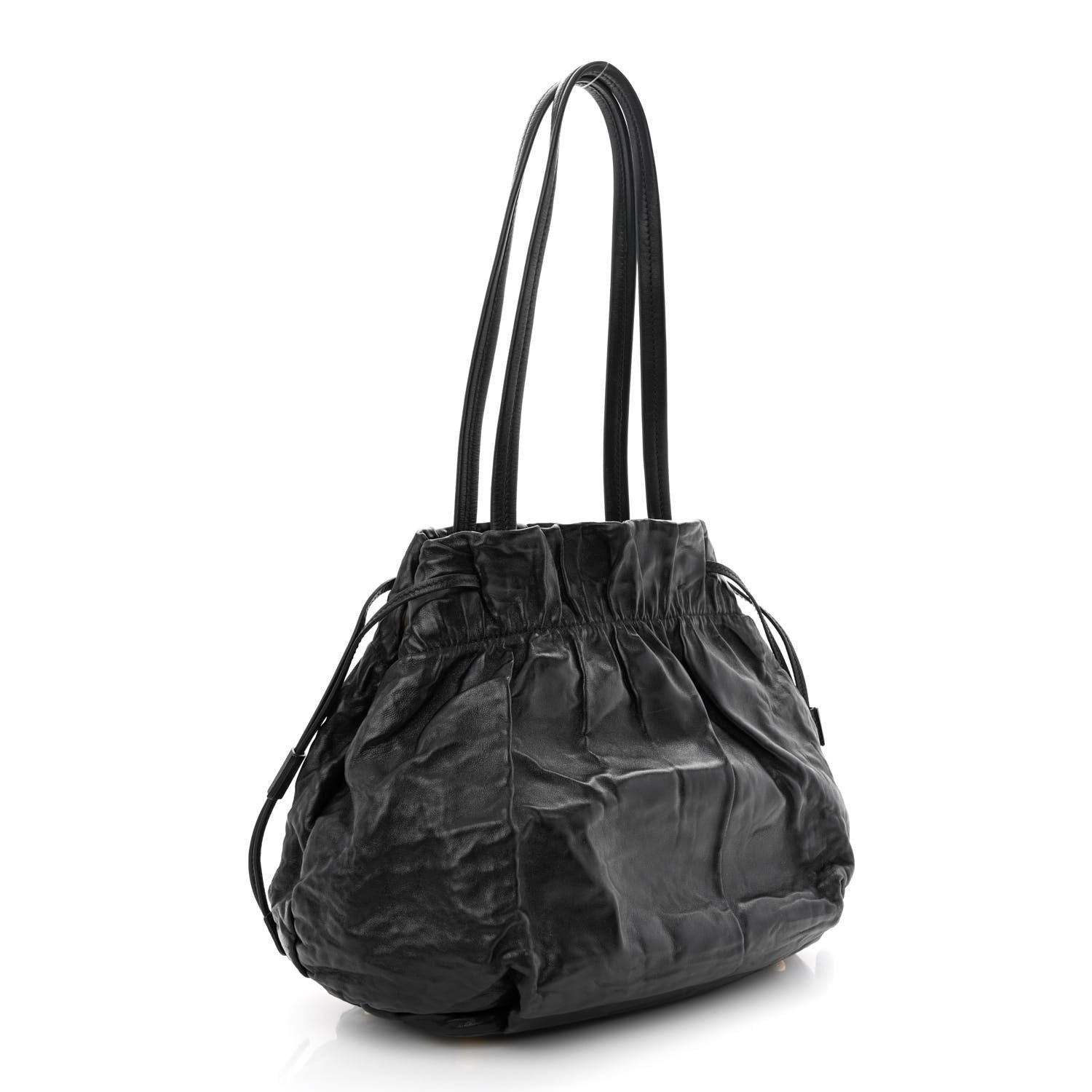 Prada Nappa Antique Drawstring Tote Black 3 of 11