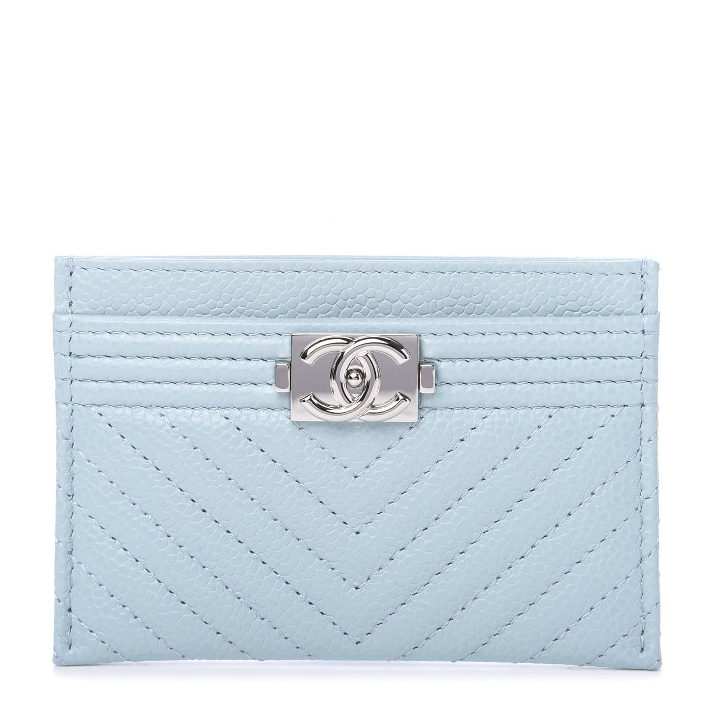 Caviar Chevron Quilted Boy Card Holder Light Blue