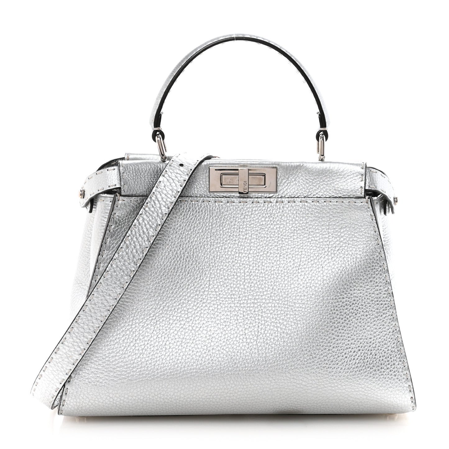 Cuoio Romano Lux Selleria Medium Peekaboo Iconic Satchel Argento