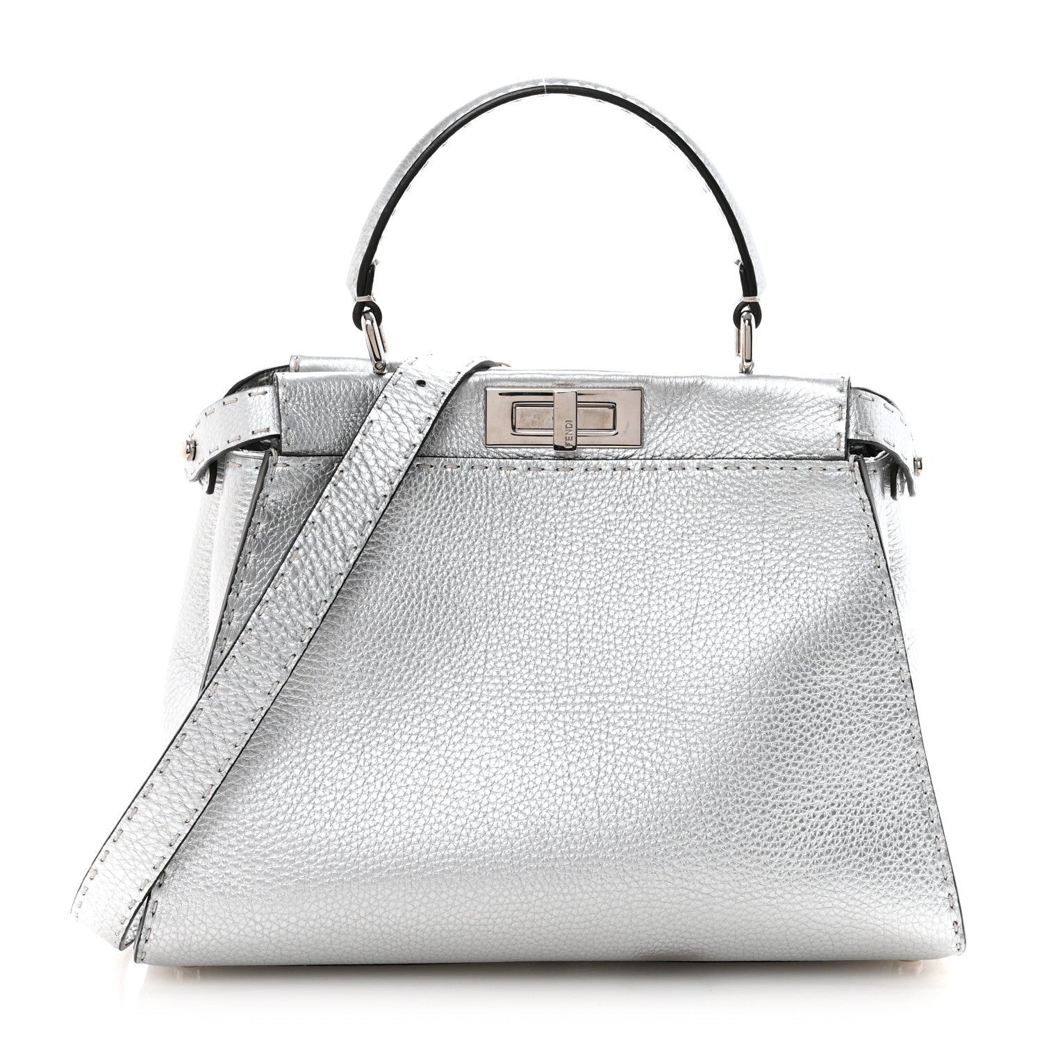 Fendi Cuoio Romano Lux Selleria Medium Peekaboo Iconic Satchel Argento 1 of 9