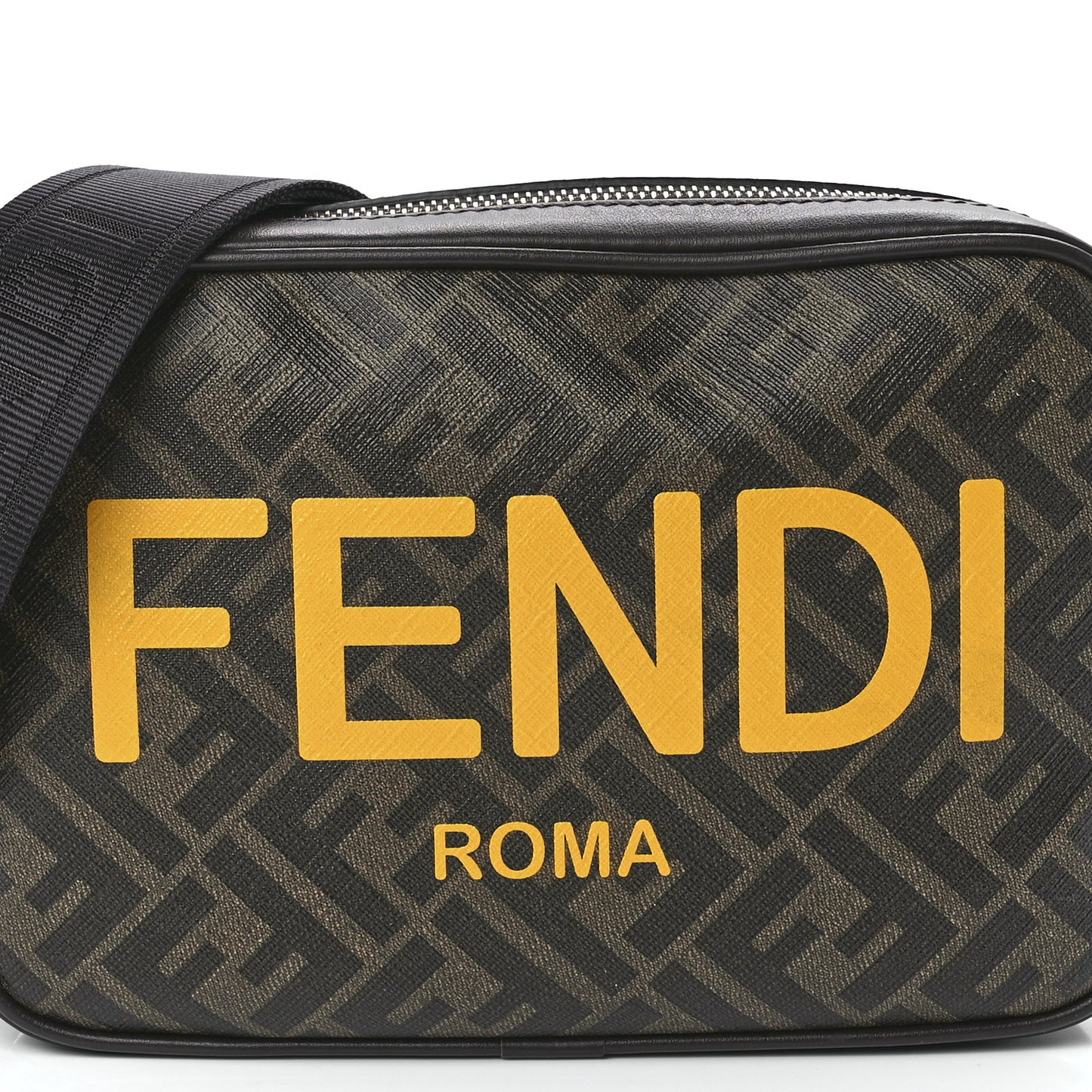 Shiny Glazed Fabric Vitello Cover FF 1974 Logo Medium Camera Case Tobacco Moro Giallo Ebano