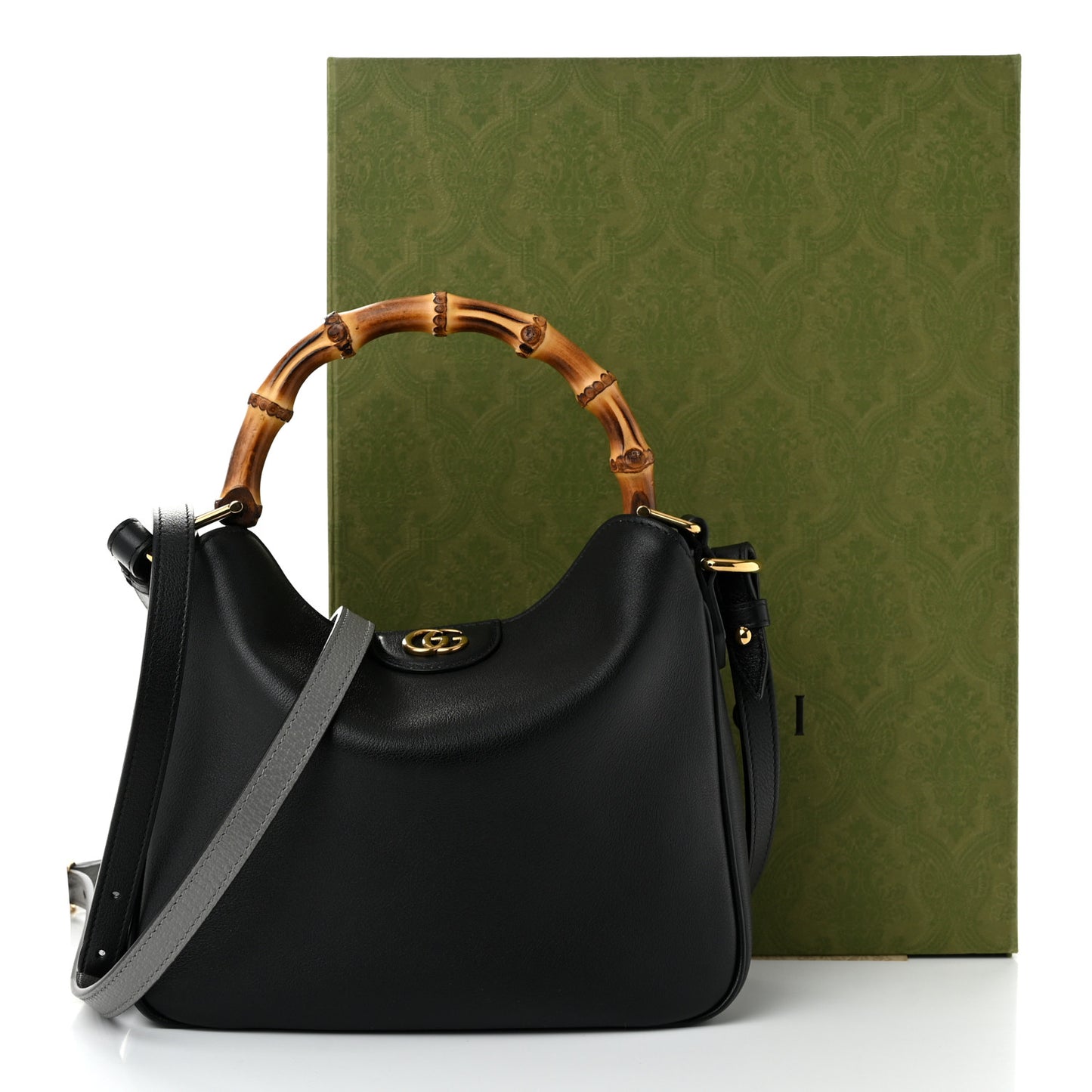 Softy Wonka Textured Dollar Calfskin Small Diana Shoulder Bag  Black Dusty Grey