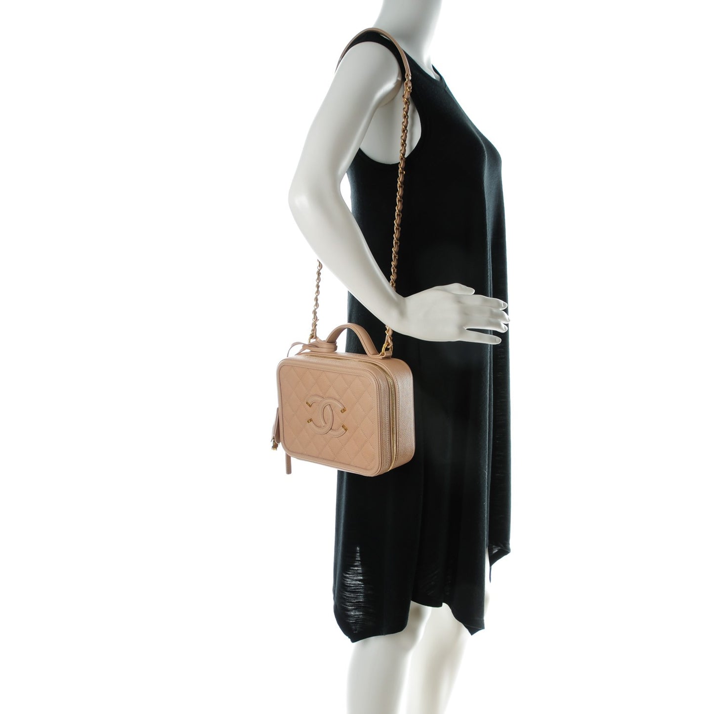 Caviar Quilted Medium CC Filigree Vanity Case Beige