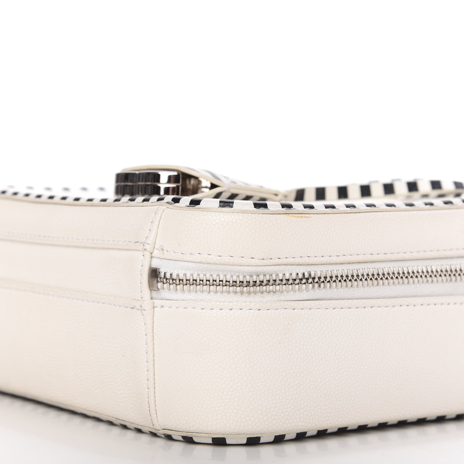 Chanel Caviar Quilted Striped Medium CC Filigree Vanity Case White Black 7 of 12