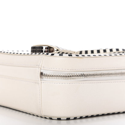 Chanel Caviar Quilted Striped Medium CC Filigree Vanity Case White Black 7 of 12