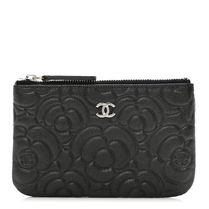 Chanel Goatskin Camellia Embossed Cosmetic Pouch Anthracite 1 of 8