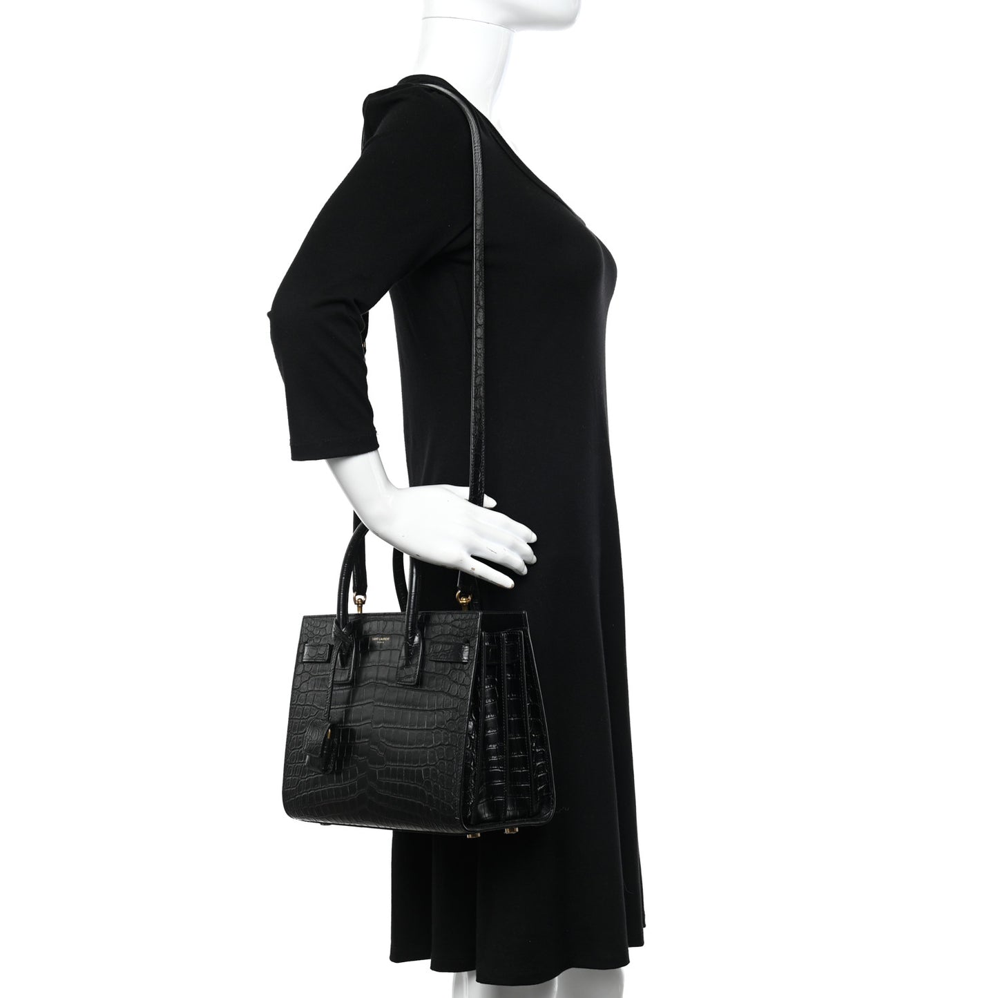 Calfskin Crocodile Embossed Baby Sac De Jour Black