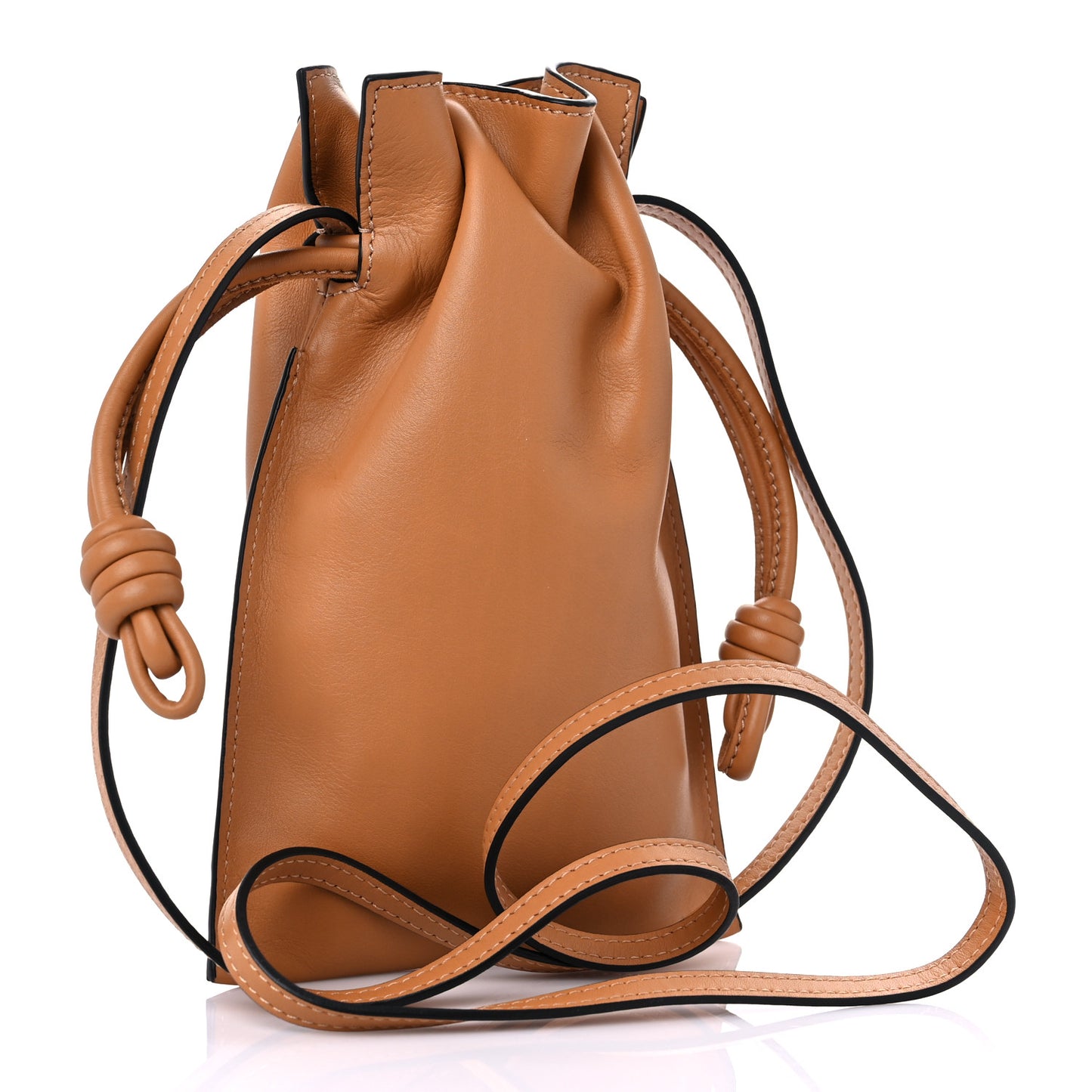 Calfskin Mini Drawstring Flamenco Knot Crossbody Bag Warm Desert