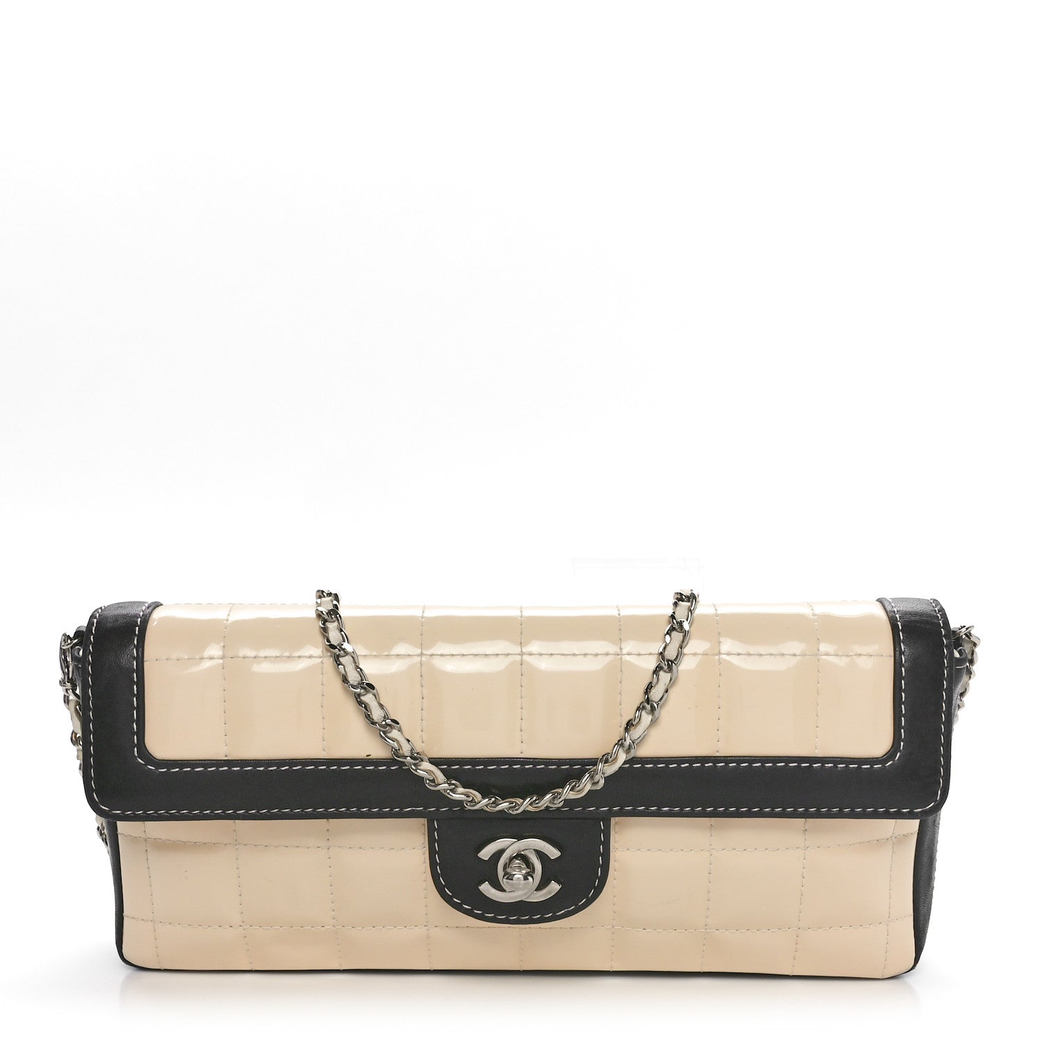 Chanel Patent East West Chocolate Bar Flap White Black 1 of 10