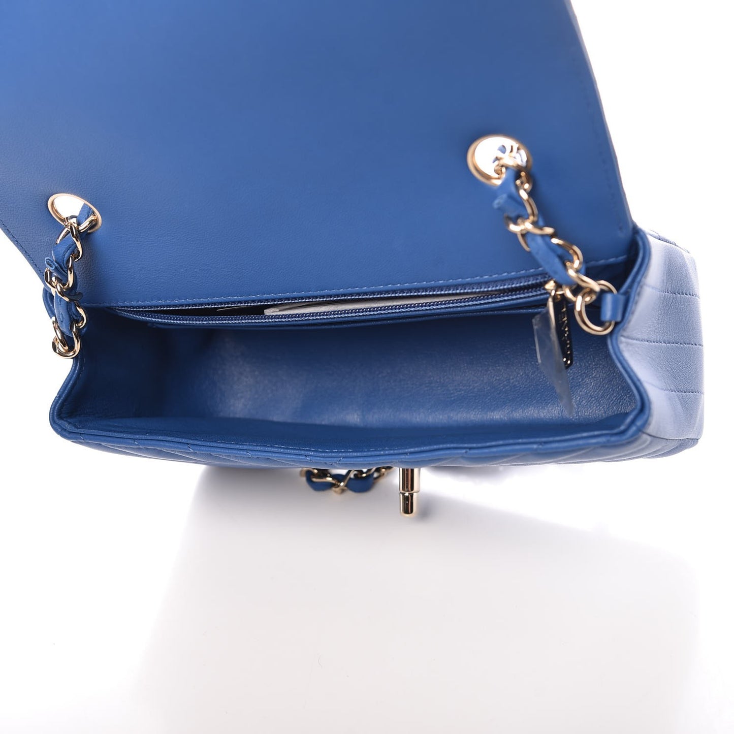 Lambskin Chevron Quilted Mini Rectangular Flap Blue