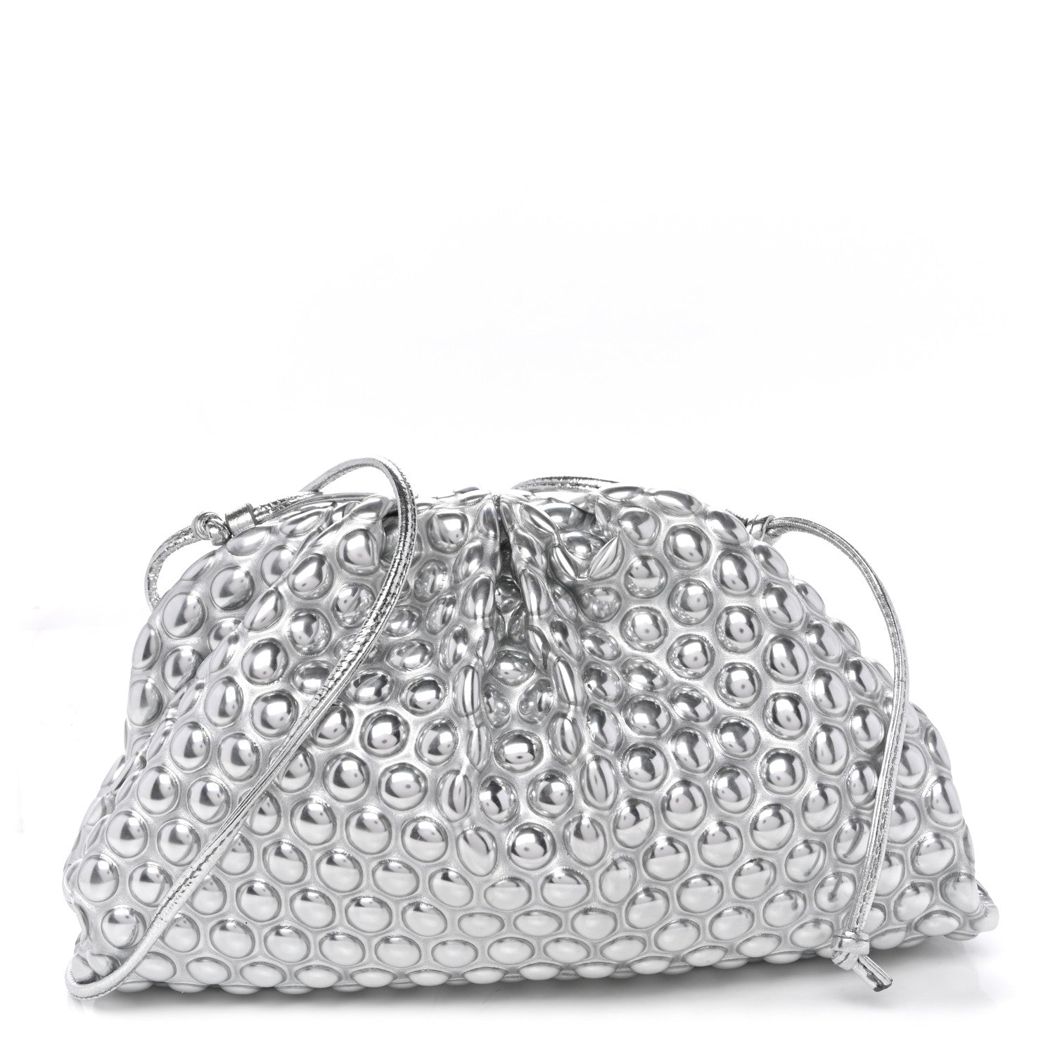 Bottega Veneta Metallic Fabric Bubble Wrap The Mini Pouch Silver 1 of 9