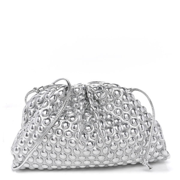 Bottega Veneta Metallic Fabric Bubble Wrap The Mini Pouch Silver