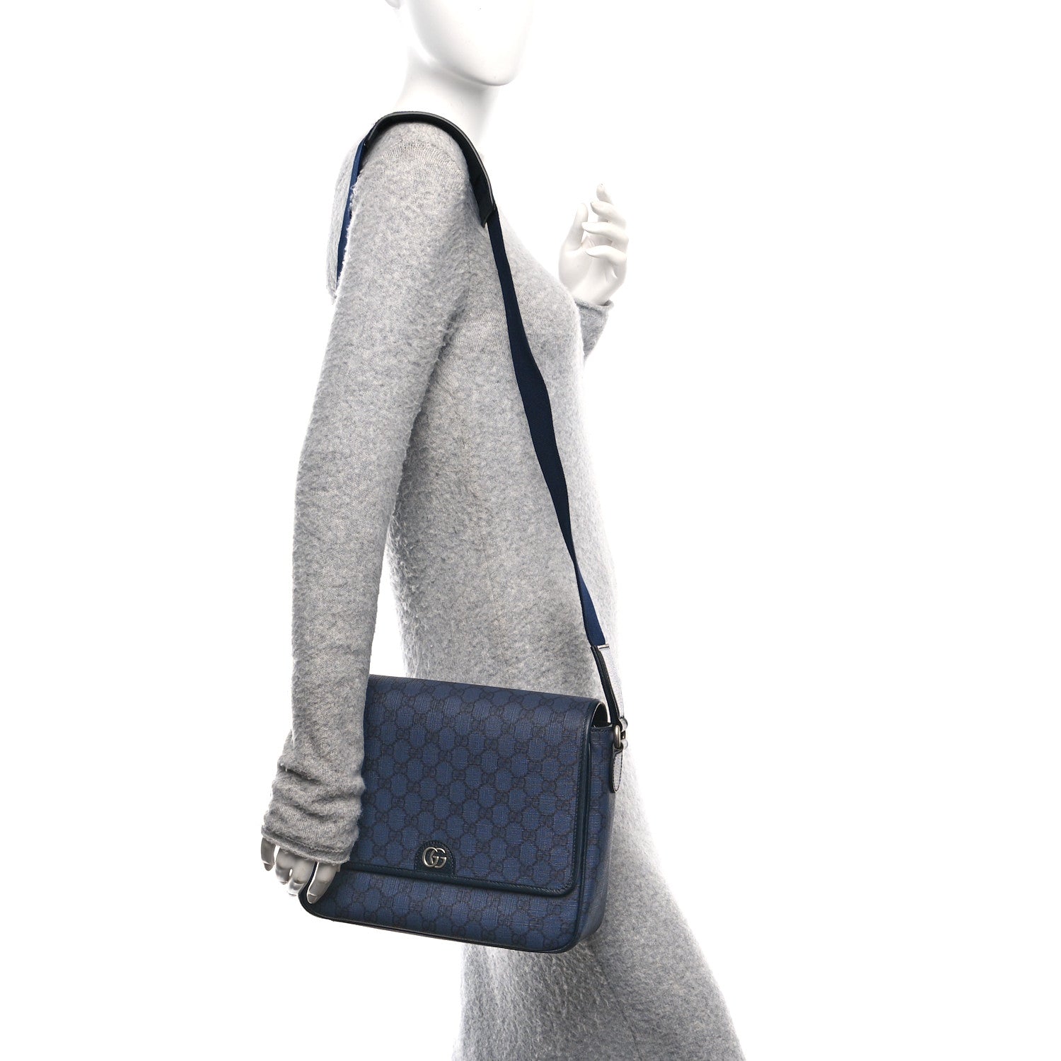 Gucci Tender GG Supreme Monogram Textured Dollar Calfskin Ophidia Messenger Bag Dark Blue 2 of 10